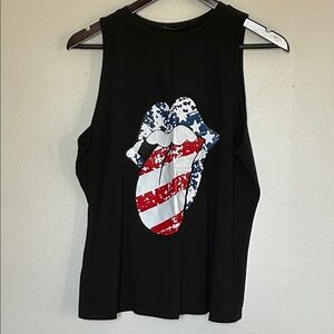 Black Sleeveless Top with Graphic Design